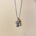 Titanium steel necklace with grey mushroom natural stone and golden beads pendant - Labradorite Mushroom