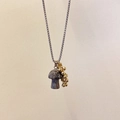 Titanium steel long necklace featuring marble mushroom pendant and gold bead tassels - Picasso Jasper Mushroom