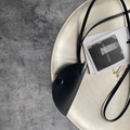 Minimalist black leather neck pouch necklace with snap button and long strap - Black