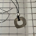 Minimalist long necklace with black cord and irregular natural bone pendant accessory - Silver Hollow Copper Bead / Beige Pattern
