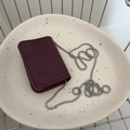 Mini rectangular chain bag in burgundy matte leather with silver metal strap - Burgundy