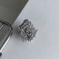 Unique silver firework seed cluster open ring with industrial metallic design - Silver