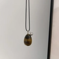 Tiger eye stone teardrop necklace with silver bell on black cord for women - Tiger Eye (With Silver Bead)
