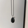 Minimalist egg-shaped black stone pendant with silver bead on black cord necklace - Obsidian (With Silver Bead)