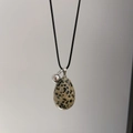 Dalmatian jasper egg-shaped stone pendant necklace with silver bead and black wax cord - Dalmatian Jasper (With Silver Bead)