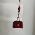 Burgundy mini leather coin purse necklace with vintage brass buckle and braided cord - Burgundy