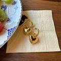Minimalist 18K gold plated heart charm hoop earrings with polished mirror finish - Gold Heart Style (925 Silver Post)