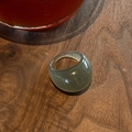 Minimalist irregular resin open ring in translucent grey-green on wood table - Grey Green Resin Ring / Grey Green