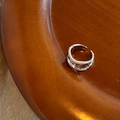 Silver-tone layered open ring with zircon inlay and irregular hammered metal texture - Double Layer Zircon Ring / Silver