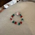 Colorful gingerbread man style beaded bracelet with red butterflies and glass stones - Red Gift Box Crystal Style
