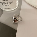 Silver-toned open ring with a 3D heart-shaped pendant set with sparkling clear zircons - Silver Designed Heart Ring / Silver