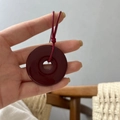 Minimalist deep red round resin ring pendant necklace with matching red silk cord - Large Safety Buckle / 4.5cm / Wine Red Leather Cord / Burgundy