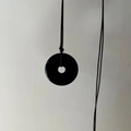Minimalist long sweater necklace with polished black stone donut pendant and cord - Large Safety Buckle / 4.5cm / Black Braided Cord / Black
