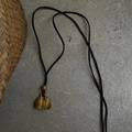 Tiger's eye stone mini bag pendant necklace with gold metal handle and black cord - Tiger's Eye Style