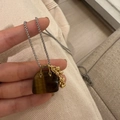 Tiger eye stone handbag pendant necklace with silver box chain and golden metal beads - Tiger Eye Texture Style (Z-3856)