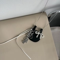 Black leather necklace pendant with pearl bow and silver chain for stylish women - Small Black Jacquard Bag