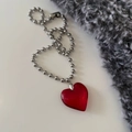 Titanium steel heart pendant necklace with red crystal charm and silver ball chain - Metal Ball Chain Style / Silver (Red Pendant)