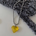 Titanium steel necklace featuring a vibrant yellow heart pendant and silver ball chain - Silver (Yellow Pendant)
