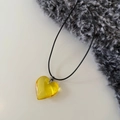Titanium steel necklace featuring a vibrant yellow crystal heart pendant on a black cord - Black (Yellow Pendant)
