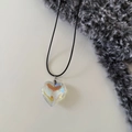 Titanium steel heart necklace with a colorful orange and yellow crystal pendant - Black (Iridescent Pendant)