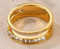 Double-layered gold titanium ring featuring sparkling crystals in a minimalist style - US 6 / Gold