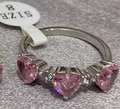 Silver ring size 8 with three pink heart-shaped stones and clear cubic zirconia accents - US 7 / Pink Zirconia Silver Ring