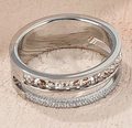 Chic silver titanium steel double-layer ring with hollow design and sparkling zircon pavé - US 6 / Silver