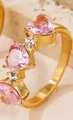 Golden ring with three pink heart-shaped stones and accent diamonds for women - US 7 / Pink Zirconia Gold Ring