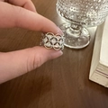 Details des silbernen Hohlringes mit floraler Spitze und funkelndem Zirkon am Finger - Silberring mit Fächerförmigem Zirkonia