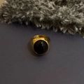 Vintage gold titanium steel ring with an oval black onyx cabochon for women - US 6 / Gold Obsidian Style