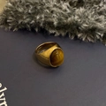 Gold plated stainless steel ring featuring a large oval tiger eye natural stone inlay - US 6 / Gold Tiger Eye Style