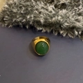 Gold plated stainless steel ring featuring a round green natural stone in vintage style - US 6 / Gold Aventurine Style