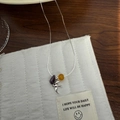 Minimalist silver sparrow necklace with purple teardrop bead and amber pendant - Swallow Yellow Purple Bead Necklace
