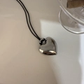 Collar minimalista con colgante de corazón 3D plateado y cordón negro doble para mujer - Cobre / Estilo Colgante Corazón 3D