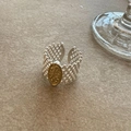 Italian brushed metal mesh ring with gold oval hammered detail and two-tone finish - Gold Silver Contrast Mesh (4609)