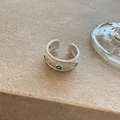 Italian brushed style open ring with silver finish and sparkling green gemstones - Green Zirconia Silver (4609)