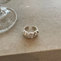Adjustable open ring in bright silver with modern liquid metal lava texture design - Silver Wrinkle (4609)