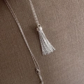 Silver grape cluster tassel sweater necklace with delicate long chain design - Tassel Dangle Style