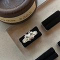 Silver openwork floral ring featuring vintage Italian brushed style on velvet base - Y11 Silver Hollow Floral (4609)