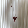Long beaded necklace with dark red grape pendant and adjustable silver snake chain - Red Grape Cluster