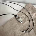 Minimalist silver marquise teardrop pendant necklace with a sleek black adjustable cord - Glossy Silver (Black Cord)