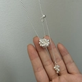 Silver adjustable sunflower ball pendant necklace with elegant crystal cluster on bead chain - Silver Style