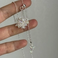 Silver bead chain necklace featuring iris crystal cluster pendants in a grape motif - White Crystal Style