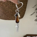Maillard waterdrop pendant necklace with heart clasp, amber resin, and tassels detail - Pendant Only (No Chain) / Brown