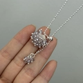 Silver bead chain necklace featuring light purple faceted crystal grape cluster pendants - Grey Purple Crystal Style