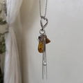 Amber waterdrop pendant necklace with heart clasp and brown tassel in vintage style - Necklace Set / Brown