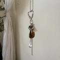 Maillard waterdrop pendant heart tassel necklace with amber resin and silver chain - Necklace Set / Beige