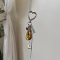 Maillard heart tassel keychain with amber teardrop pendant and handmade metal tag - Necklace Set / Colorful