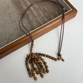 Bohemian handmade beaded necklace with brown natural stones and ethnic wax cord style - Brown Natural Stone