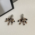 Vintage earth-tone tassel clip-on earrings with marble-style beads and silver rings - Dark Zebra Stone (Earrings)